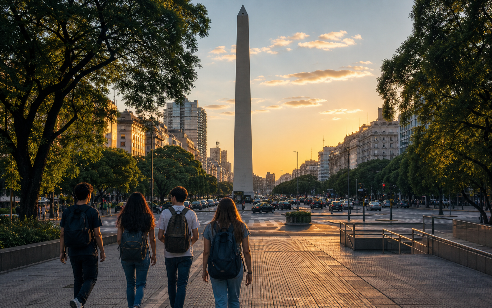 Estudiantes caminando hacia el Obelisco de Buenos Aires